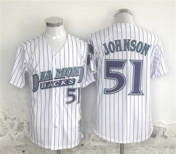 Mens Arizona Diamondbacks #51 Randy Johnson White Throwback Cool Base Stitched Jersey